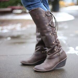 OTBT Abroad Leather Knee High Lined Wedge Boot
